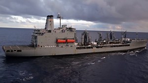 Amphibious Dock Landing Ship • USS Comstock • Coducts RAS • Pacific Ocean 2020