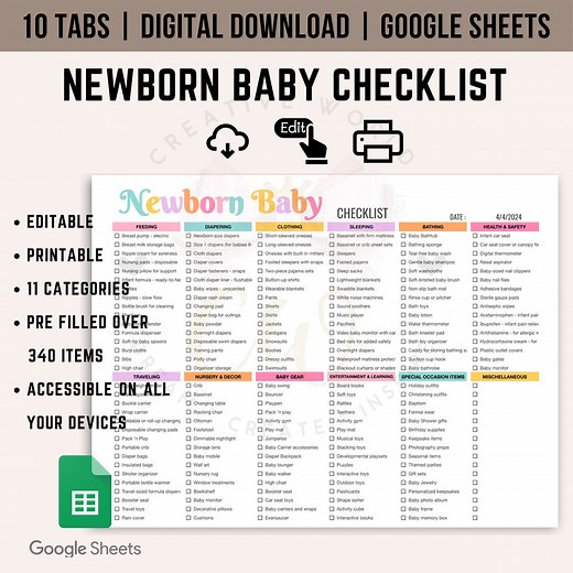 Newborn Baby Essentials Checklist Spreadsheet | Everything You Need for Your Little Bundle of Joy | Instant Download - Etsy