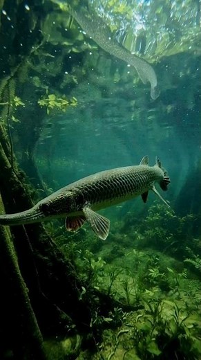 A Living Dinosaur! Rare Gar Fish Caught on Camera in Stunning Underwater Forest #fish #dinosaur