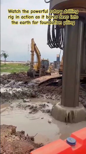 Massive Rotary Drilling Rig: Foundation Piling in Deep Mud #ConstructionLife #HeavyMachinery