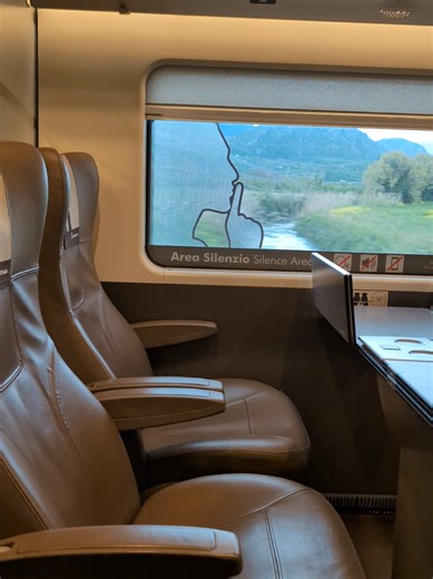 I buy my Italian train tickets in advance. I totally forgot I had treated myself to 1st class for the long ride! I definitely prefer this set up.🥰🇮🇹❤️ #italy #solotravel #rome #train