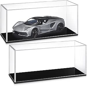 Juexica 2 Pcs Clear Acrylic Model Car Display Case 1:24 Acrylic Display Boxes for Vehicle Model Car Case Dustproof Showcase with Black Base for Collectibles Memorabilia