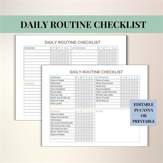 Editable Daily Routine Checklist, Daily Routine Printable, Daily Habit Tracker - Etsy
