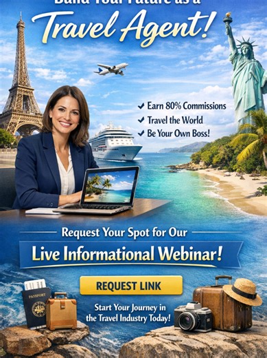 Ready to build a future as a travel agent? ✈️🌍 Join our live informational Zoom webinar and see how you can earn commissions, work remotely, and create freedom in your schedule. Reserve your spot here: 👉 https://calendly.com/buildafutureasatravelagent/new-agent-zoom-webinar ##travelagent #traveladvisor #travelbusiness #workfromanywhere #travelagentlife