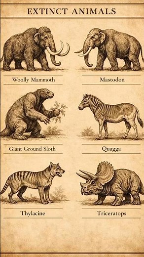 Extinct Animals Explained 🦣 | Mammoth, Quagga, Thylacine & Dinosaurs | Vintage Science Poster #edit
