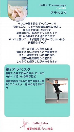 バレエ用語【アラベスク＊第3アラベスク】用語の意味を分かりやすく解説｜初心者・小学生・大人バレエ向け（名古屋バレエ教室）