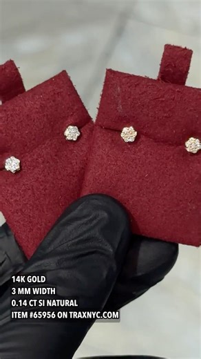 14K Gold Mini Diamond Flower Stud Earrings | Item #65956