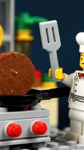 🍔 LEGO Chef Cooking REAL Burger! (ASMR) 👨‍🍳 #alien #satisfying #space #animation #asmr #lego