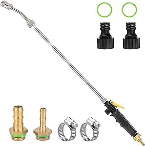 29" Sprayer Wand, 2 Brass Barbs Match 3/8'' & 1/4" Hoses, Adjustable Stainless Steel Replacement Garden Sprayer Wand with Built-in Shut-Off Valve, w/ 2 Hose Clamps & Connects Yellow