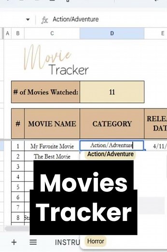 Movie Tracker Excel Spreadsheet, Best Movies Tracker Template Google Sheets, Favorite Movies Log