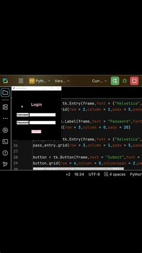 Python Tkinter Login Form 🔐 | 30 Sec GUI Project #tkinter #coding #codingbat #pythonminiprojects