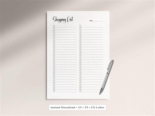 Simple Shopping List Printable | Grocery Checklist With Hearts (digital Download) - Etsy