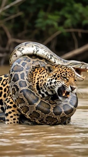 jaguar vs python in river battle | 8k cinematic rare wild footage #wildlife #python #jaguar #8k