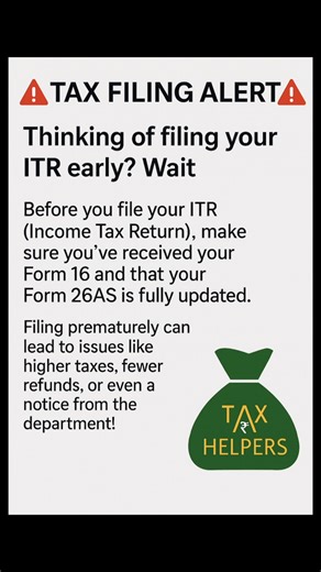 Tax Helpers | 🚨 Tax Filing Alert! 🚨 Before you file your ITR (Income Tax Return), make sure you’ve received your Form 16 and that your Form 26AS is... | Instagram