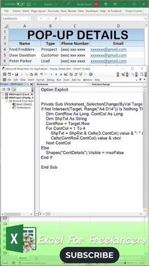 How To Create A Pop-up Record Detail In Excel #SHORTS
