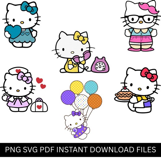 Hello Kitty SVG Bundle: PNG Clipart Cute Cricut Files Digital Download(png,svg,pdf)