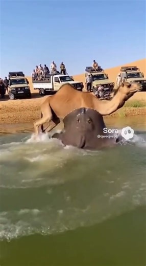 A giant freshwater ray leaped out of the water and bit a camel.#wildlife #animal