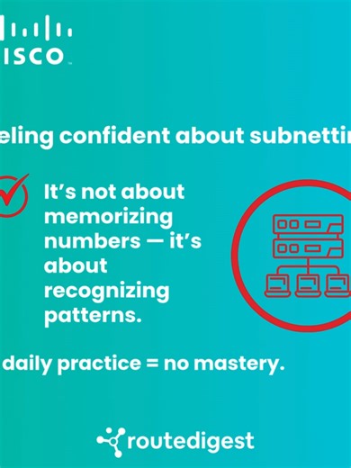 Subnetting isn’t scary — it’s repetition and pattern recognition. 🔥 One subnet a day keeps exam stress away. Which CIDR block do you still mix up the most? 👇 #CiscoCCNA #CiscoCCST #Subnetting #CiscoTraining #NetworkingBasics #ExamPrep #CiscoStudy #ITCertification #NetworkingSkills #CCSTPrep #TechStudents