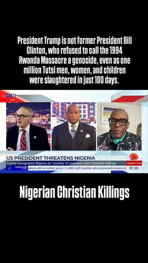 President Trump is not former President Bill Clinton, who refused to call the 1994 Rwanda Massacre a genocide, even as one million Tutsi men, women, and children were slaughtered in just 100 days. Clinton stood by and said nothing while Black bodies piled up in Africa. Why? Because he was comfortable watching Black people kill each other. But President Donald J. Trump is different. He will defend the defenders, no matter their skin color. He sees Christian persecution in Africa for what it is: a