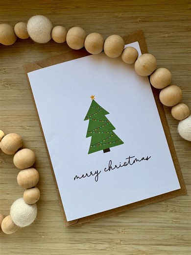 Minimal Christmas Card, Printable, Digital Download, Instant, Print From Home, Simple, Modern, Tree, Happy Holidays, Merry, Greeting - Etsy