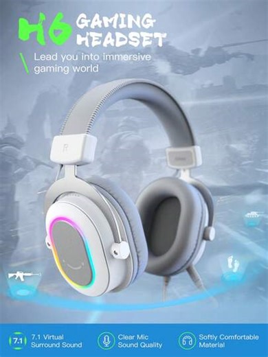 Auriculares para juegos con cable FIFINE H6 blancos, sonido envolvente 7.1, con micrófono, auriculares de computadora USB, auriculares para transmisión en computadora portátil, con modo ecualizador, iluminación RGB, almohadillas suaves | SHEIN