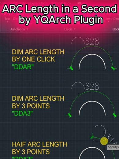 The Fastest Way to Dimension Arc Lengths in AutoCAD by YQArch Plugin! أسرع طريقة لإظهار طول الأقواس باستخدام إضافة YQArch! #AutoCAD #Autocad2d #Cad #AutoCADTutorial #M_Basta