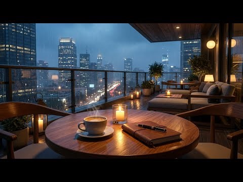☕ Rainy Rooftop Coffee Lounge | Smooth Midnight Jazz