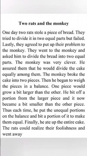 Two rats and the monkey or Dividing bread Story for Class 6-10
