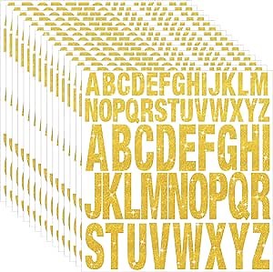 15 Sheets Gold Letter Stickers 780 Pcs Glitter Capital Letters Large Self-Adhesive Vinyl Alphabet Stickers Stick on Letters for Mailbox Water Bottles Bulletin Board Craft Decor (Gold,1 Inch 2 Inch)