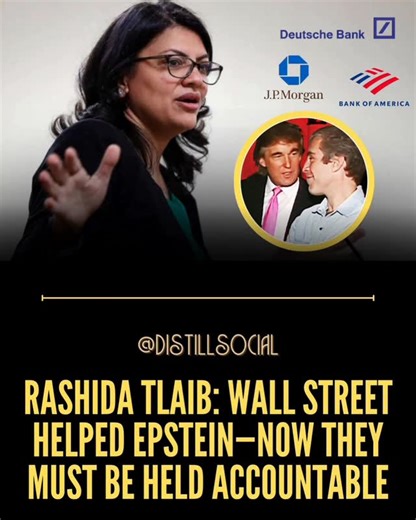 Distill Social on Instagram: "@reprashida is sounding the alarm on something the banking industry hopes the public forgets: for more than 15 years, Wall Street helped Jeffrey Epstein run his international sex trafficking operation by looking the other way. JPMorgan opened 134 accounts for Epstein and processed over $1 billion in suspicious transactions. Deutsche Bank, Bank of America, and Bank of New York Mellon all allowed similar red-flag transfers—payments to victims, co-conspirators, oligarc