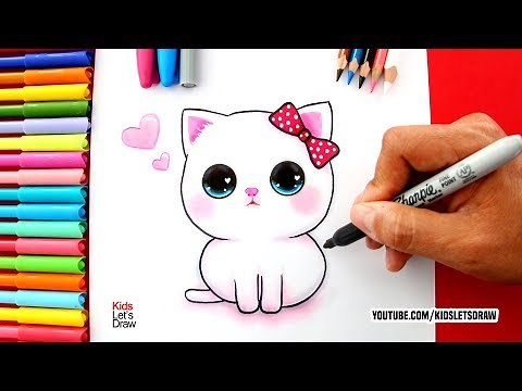 Aprende a dibujar una GATITA Blanca con moño rosa súper adorable