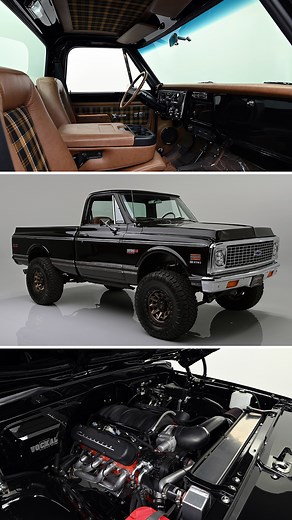 Barrett-Jackson on Instagram: "Power and classic style combine on this First Look! This 1972 @Chevrolet K10 Cheyenne Super custom pickup was frame-off restored by @VoCKalMotors. Powered by a 525hp 6.2-liter LS3 and a 6L80 6-speed transmission, it’s built for performance. With a GM-licensed chassis, BDS 4-inch lift kit, IFS, rear 4-link suspension, wireless charging, power seats and Amp Research power steps, this pickup is selling with No Reserve at the 2025 Scottsdale Auction, Jan. 18-26 at West