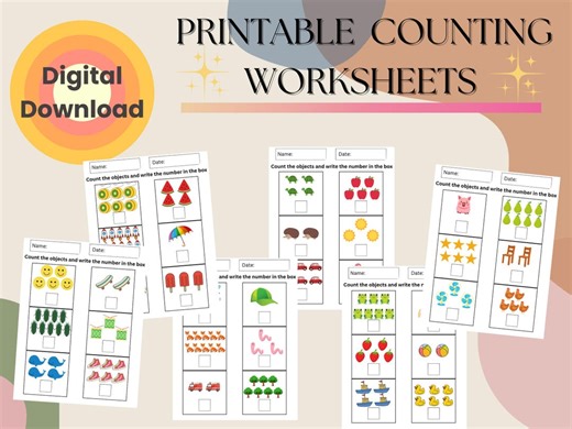 Counting Worksheets for Preschool & Kindergarten - Count the Objects 1-10 - Printable Math Activities - Digital Download - Etsy