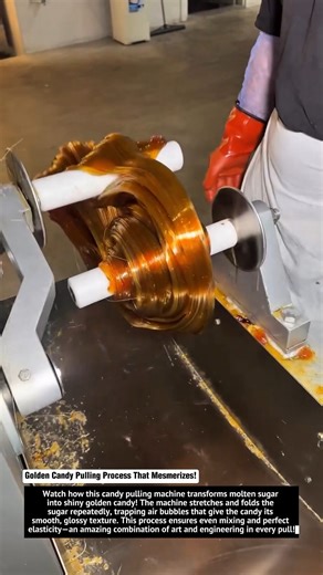 Golden Candy Pulling Process That Mesmerizes! 🍯✨ #SatisfyingMachine
