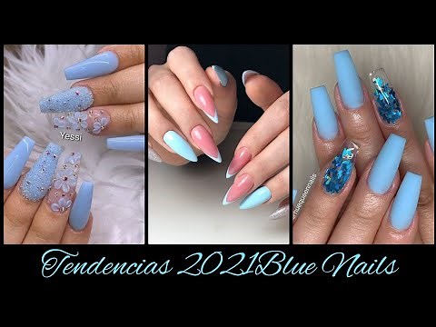 DISEÑOS DE UÑAS ACRÍLICO ❤️AZUL 2021/ uñas azul cielo/ colores pastel/