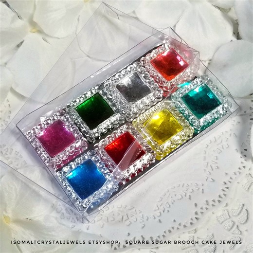 8 Square Brooches: Isomalt Cake Jewels, Cupcake Toppers - Etsy UK