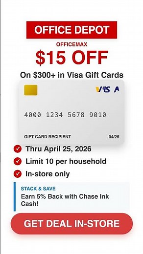 $15 Off Visa Gift Cards at Office Depot/OfficeMax! 💳
