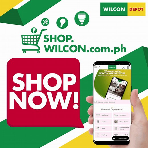 Wilcon Online Store is NOW OPEN! 🏠🛒 Visit https://shop.wilcon.com.ph/ for your home improvement and building needs! Shop from the wide selection of Tiles, Sanitarywares, Plumbing, Furniture, Home Interior, Building Materials, Hardware, Electrical, Appliances, and other DIY items, and have them delivered at your doorstep or pick-up at your nearest Wilcon store. Pay conveniently using your credit card, debit card, BancNet, and GCash. #WilconDepot #BuildingBigIdeas #WilconOnlineStore #SafeShoppin