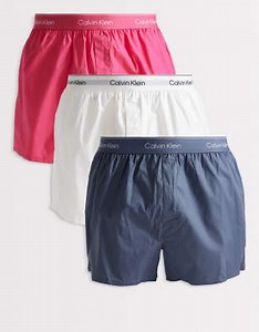 Calvin Klein woven boxers 3 pack in pink/white/charcoal | ASOS