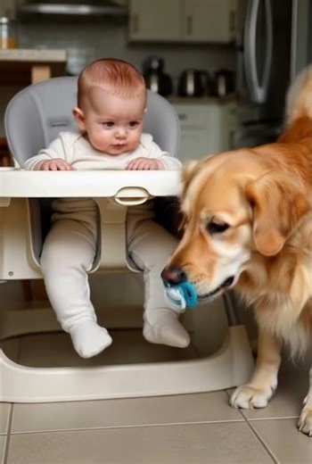 Baby Drops Pacifier, Watch What The Dog Does Next! 😲 #cute #wholesome #trending #baby #aww #shorts