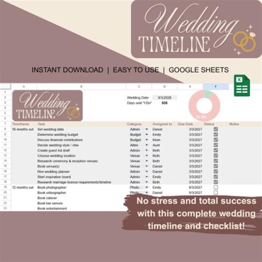 Wedding Timeline & Checklist Planner | Google Sheets | Editable Digital Checklist | Stress-free Tool - Etsy Canada