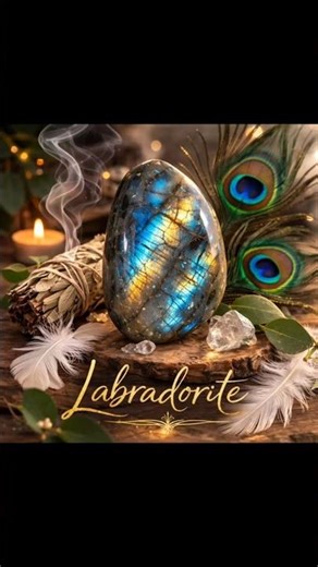 Labradorite Crystal & Peacock Feathers