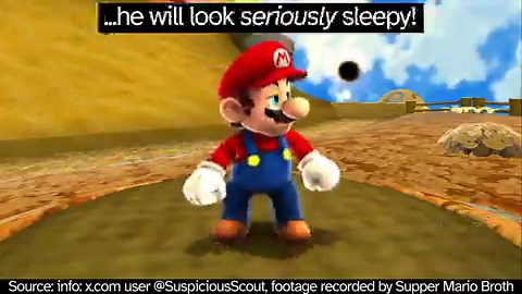 In Super Mario Galaxy, waking Mario up from a short nap and not moving will make him look sleepy. Waking up from a long nap will make him look even sleepier. Remarkably, this appears to be entirely unintentional and merely an extremely appropriate bug in the blinking engine.