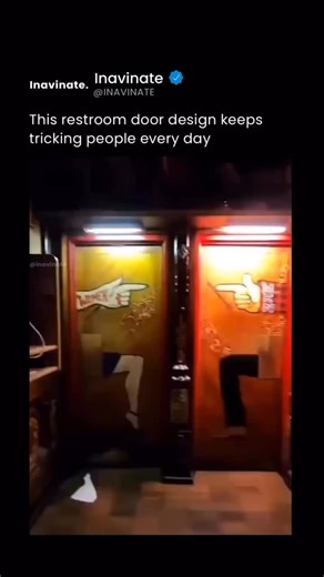 Inavinate on Instagram: "A restroom door design is going viral for all the wrong reasons, turning a basic necessity into a moment of confusion. Instead of clearly guiding people, the men’s door points toward the women’s sign and the women’s door points toward the men’s sign, forcing users to pause, hesitate, and second-guess themselves every single time. It’s a perfect example of how visual cues overpower logic. Our brains trust arrows, directions, and layout more than labels, so when design con