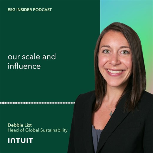 Intuit's Head of Global Sustainability Debbie Lizt joined the ESG Insider podcast from the GreenBiz conference. She shares how Intuit is engaging with suppliers on decarbonization, our approach to generative AI, and how we're working to ensure a just low-carbon transition in communities. 🎙️ Listen here: https://bit.ly/49CJUEe | Intuit