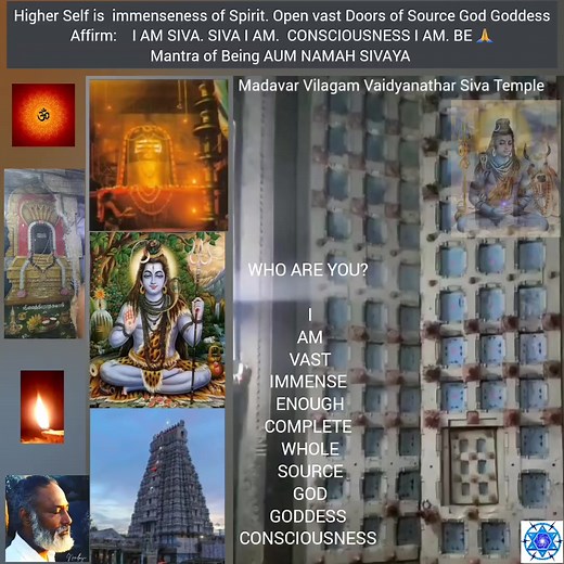 Madavar Vilagam Vaidyanathar Lord Siva Temple Higher Self is immenseness of Spirit. Open vast Doors of Source God Goddess Affirm I AM SIVA. SIVA I AM. CONSCIOUSNESS I AM. BE 🙏 Mantra of Being AUM NAMAH SIVAYA WHO ARE YOU? I AM VAST IMMENSE ENOUGH COMPLETE WHOLE SOURCE GOD GODDESS CONSCIOUSNESS Nandhiji https://linktr.ee/Nandhiji #Shiva #Mahadev #Spiritual #Yoga #Meditation #Wisdom #Teachings #Education #Potentials #Transform #Transcend #Grow #Motivate #Inspire #Mantra #Chant #SanatanaDharma #Hi