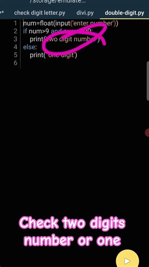 Check 2 digits or 1 digit number#pythonforbeginners #pythontutorial #learnpythoninhindi #if #shorts