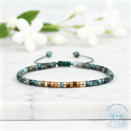 Morse Code Bracelet | 'LET THEM' Message | African Turquoise & Tiger Eye Adjustable Stacking Bracelet | Custom Jewelry Gift for Her - Etsy