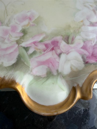 Vintage J P L Limoges Hand Painted Double Handled Oval Porcelain Dresser Tray, Hors D’ouvres Tray With Pink Floral Design and Gold Accenting - Etsy
