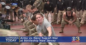 Army faces off against Navy in tug of war on Battleship NJ